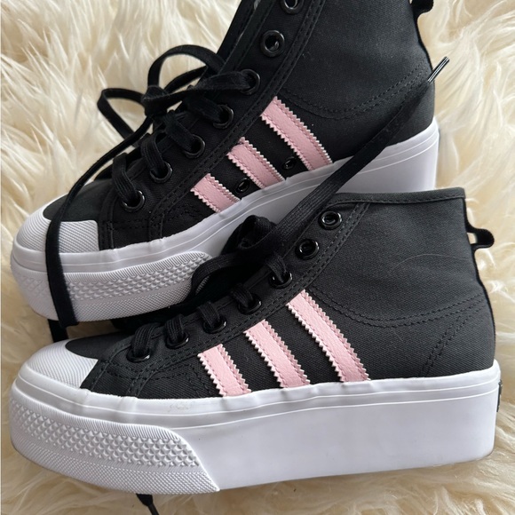 adidas Shoes - Adidas Women's Black and Pink Platform Sneakers 3.5 kids
